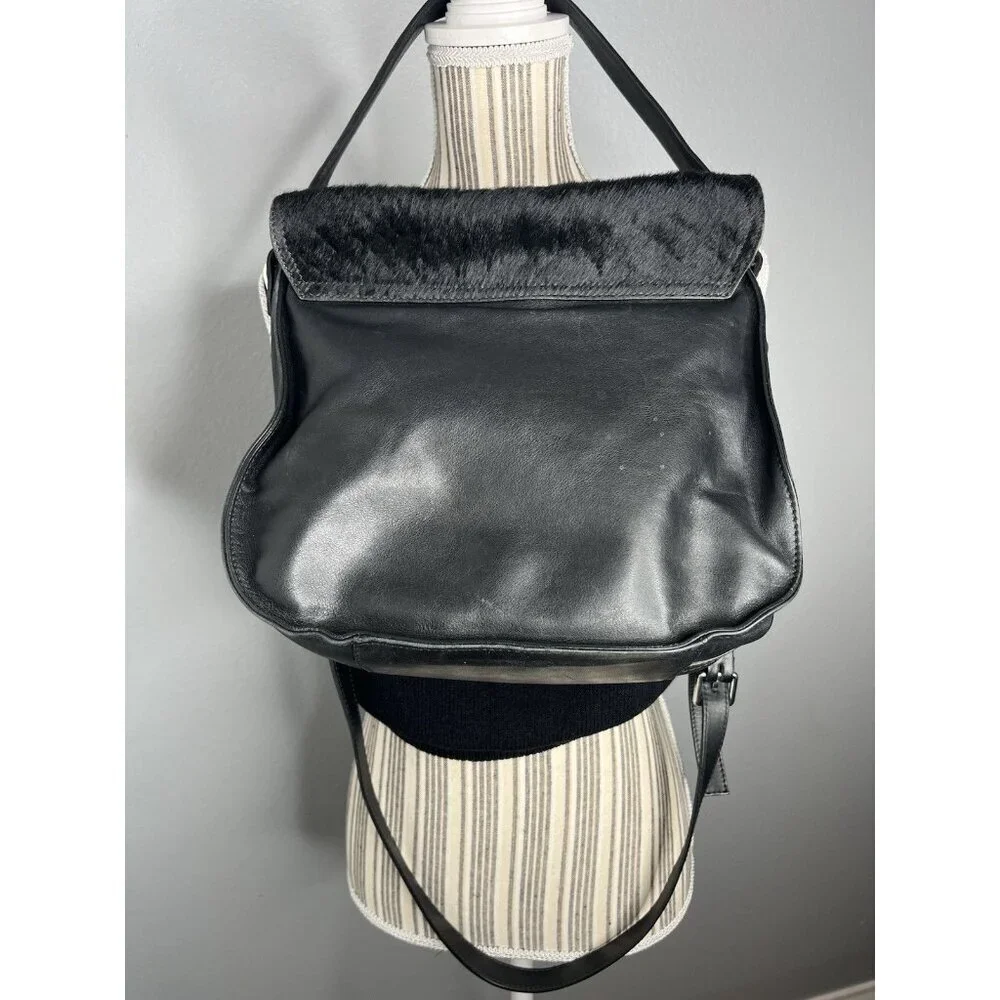 Black Faux Fur Saddle Shoulder Bag - Picture 7 of 15